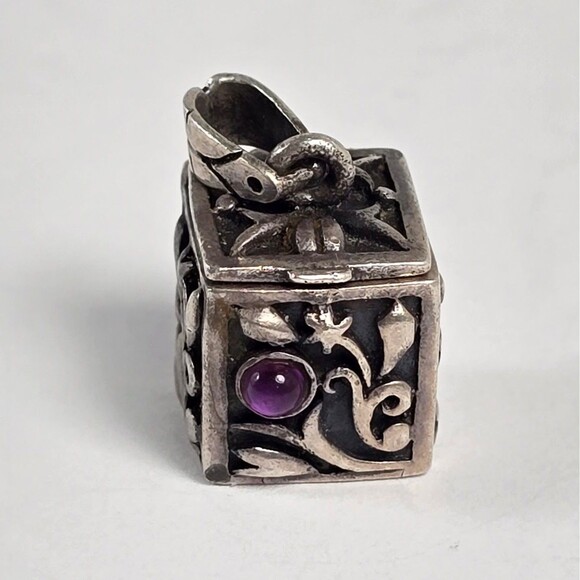 Sterling Silver 925 Amethyst Prayer Box Pendant Charm Stamped Faith - Picture 2 of 8
